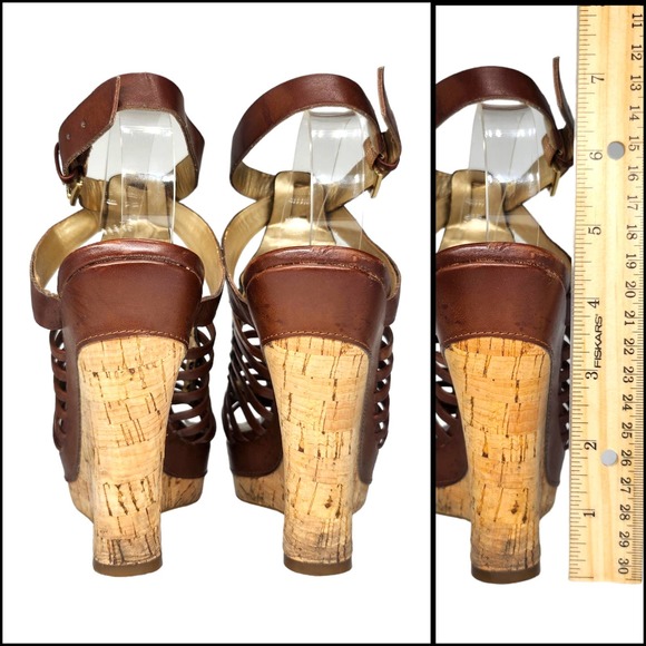 Guess Shoes 6.5 Y2k Vintage Brown Wedge Platform Gladiator Ankle Strap Heels - Picture 7 of 10